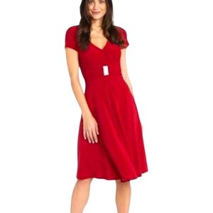R&M Richards Red Midi Cocktail Plus Dress Rhinestone Waist Embellishment NWT 18W